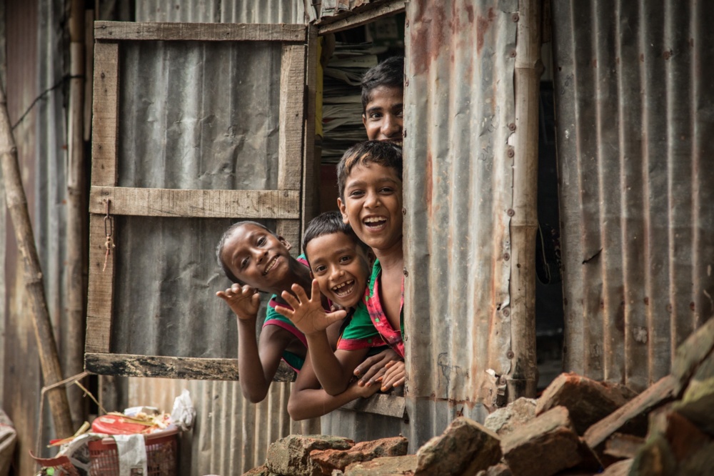 Smiling children in Dhaka