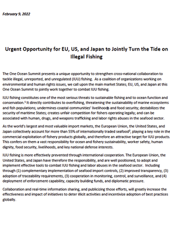 Dringende Gelegenheit für die EU, die USA und Japan, gemeinsam gegen illegale Fischerei vorzugehen