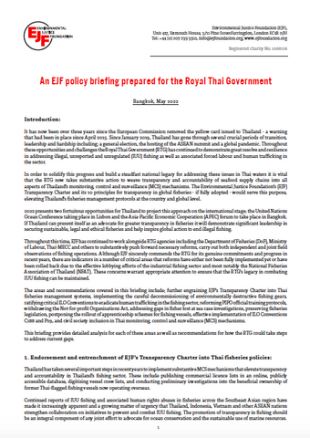 EJF policy briefing prepared for the Royal Thai Government