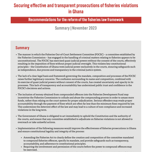 Securing effective and transparent prosecutions of fisheries violations in Ghana: Recommendations for the reform of the fisheries law framework