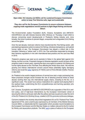 Open letter: EU industry and NGOs call for sustained European Commission  action to keep Thai fisheries safe, legal and sustainable