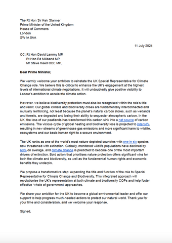 Special Representative for Climate Change and Biodiversity letter to the UK Government