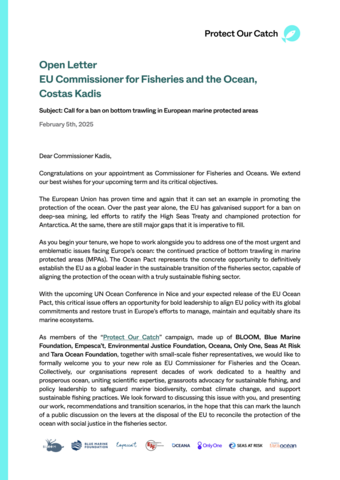 Open Letter: EU Commissioner for Fisheries and the Ocean, Costas Kadis