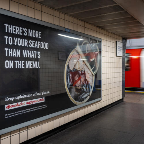 London Underground posters call on the UK Government to stop seafood ‘criminal catches’
