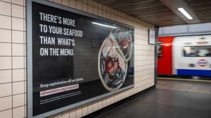 London Underground posters call on the UK Government to stop seafood ‘criminal catches’