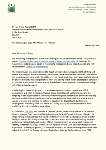 Parliamentary letter on UK's seafood imports