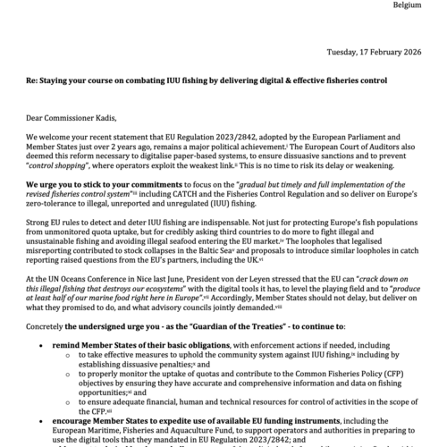 Letter to Commissioner Kadis: Staying your course on combating IUU fishing by delivering digital and dissuasive fisheries control