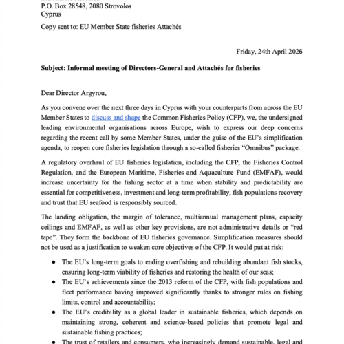 Joint letter to Cyprus EU Presidency: Upholding the common fisheries policy at the EU Fisheries Directors General and Attachés informal meeting in Cyprus