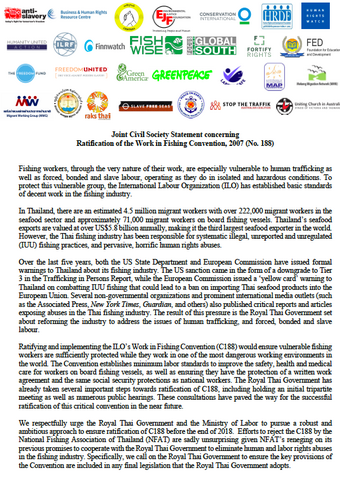 Joint Civil Society Statement concerning Ratification of the Work in Fishing Convention, 2007 (No. 188)