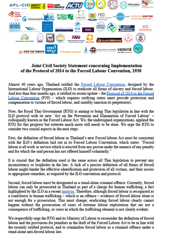 Joint Civil Society Statement concerning Implementation of the Protocol of 2014 to the Forced Labour Convention - English