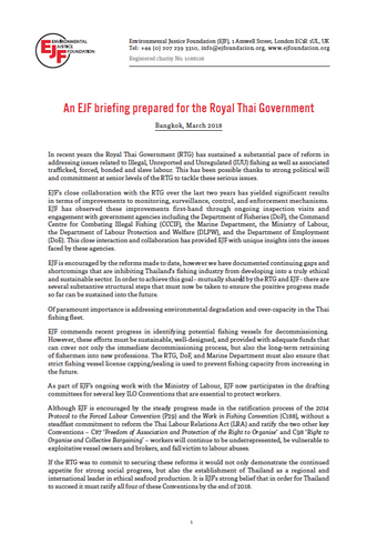 An EJF briefing prepared for the Royal Thai Government