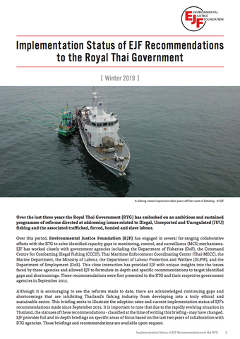 Implementation Status of EJF Recommendations to the Royal Thai Government