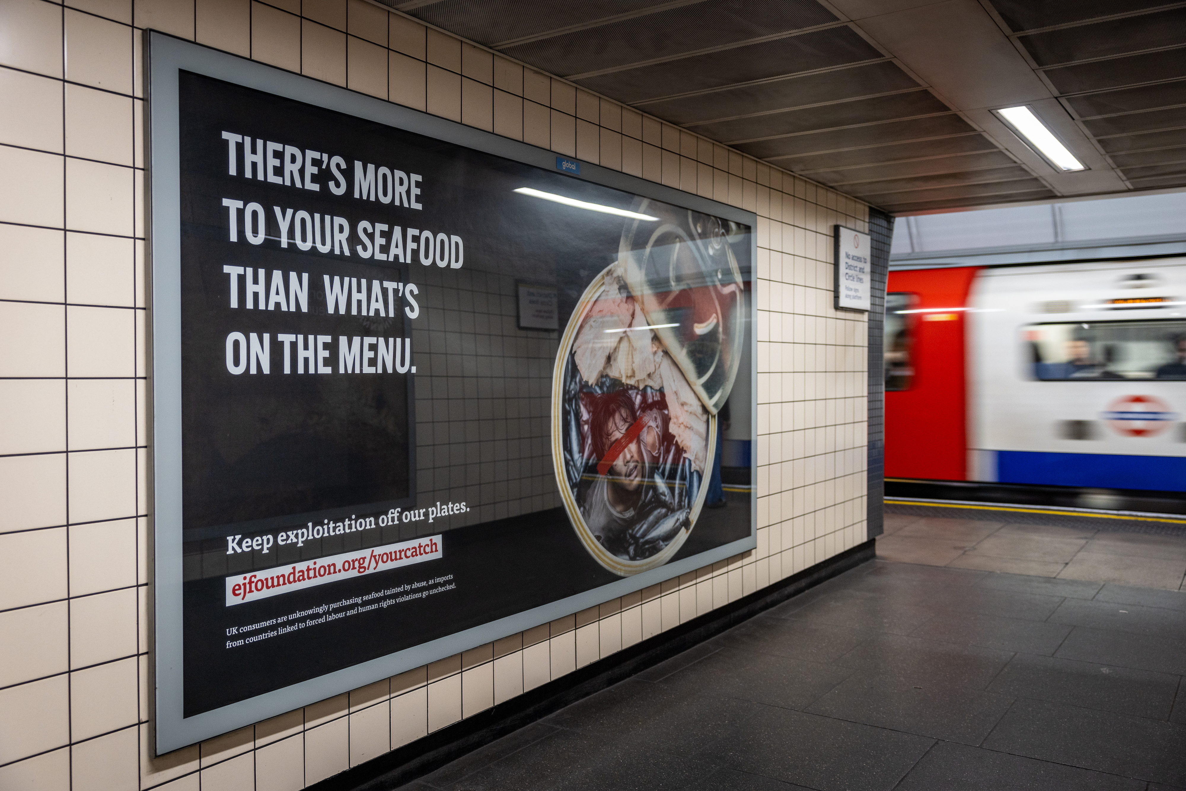 London Underground posters call on the UK Government to stop seafood ‘criminal catches’