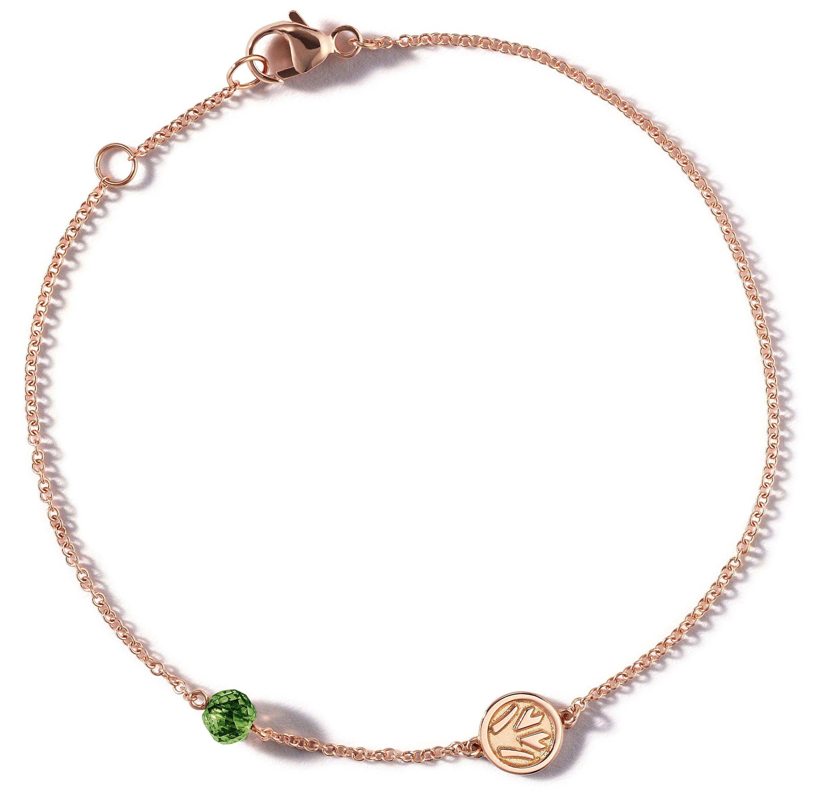 Nina Runsdorf Rose Gold Tree Of Life Bracelet with Green Bead