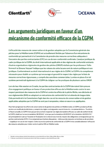 Note de politique : Les arguments juridiques en faveur d'un mécanisme de conformité efficace de la CGPM