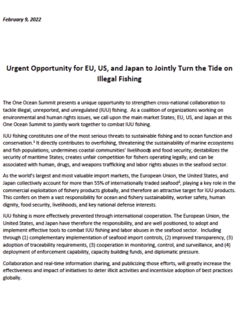 Urgent opportunity for EU, US, and Japan to jointly turn the tide on illegal fishing